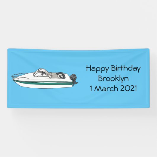 Motorboot cartoon illustratie spandoek (Horizontaal)