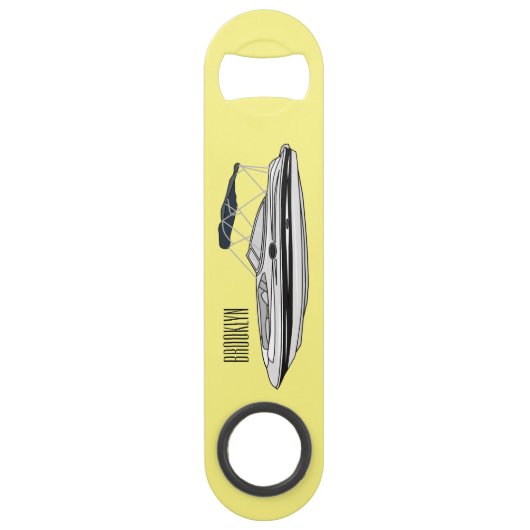 Motorboot cartoon illustratie speed flessenopener (Voorkant)