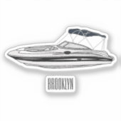 Motorboot cartoon illustratie sticker (Voorkant)