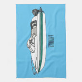 Motorboot cartoon illustratie theedoek (Verticaal)