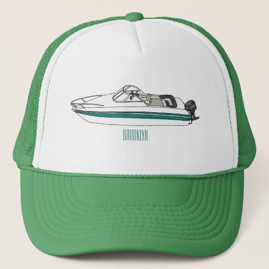 Motorboot cartoon illustratie trucker pet (Voorkant)