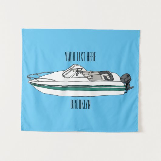 Motorboot cartoon illustratie wandkleed (Voorkant (horizontaal))