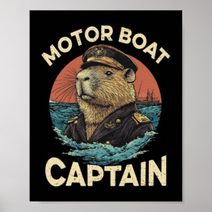 Motorboot kapitein Funny Capybara Mariner Poster