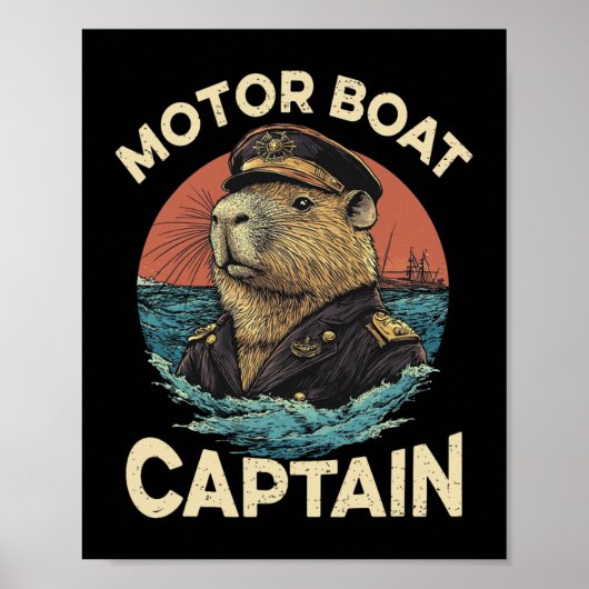 Motorboot kapitein Funny Capybara Mariner Poster (Voorkant)