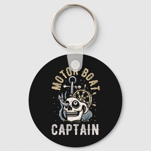 Motorboot Kapitein Grappige Ponton Boating Motor B Sleutelhanger (Voorkant)