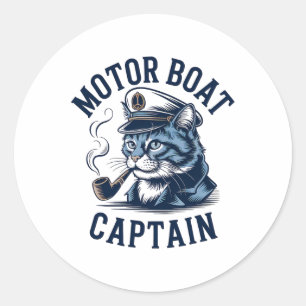 Motorboot Kapitein Kat Shirt Grappig Vissen Ponton Ronde Sticker