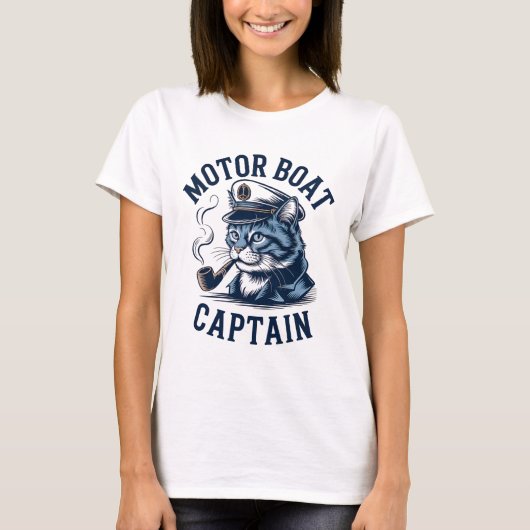 Motorboot Kapitein Kat T-shirt Grappig Vissen Pont (Voorkant)