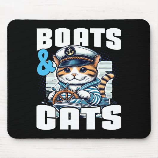 Motorboot kat kapitein speedboot eigenaar motorboo muismat (Voorkant)