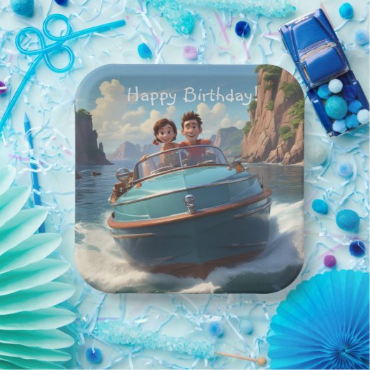 Motorboot Verjaardag Papieren Bordje (Feest)