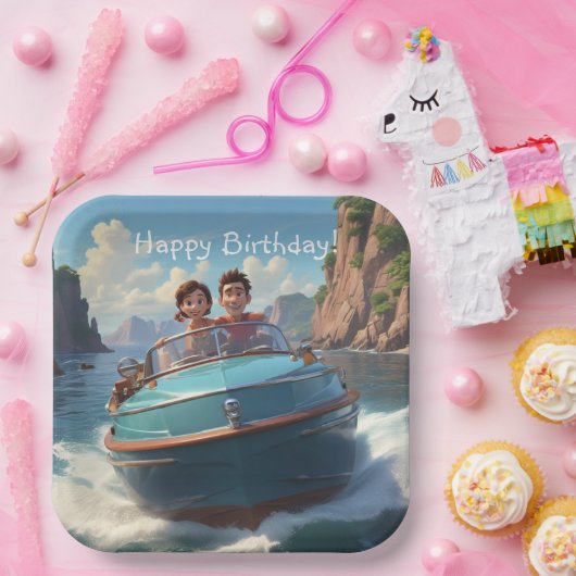 Motorboot Verjaardag Papieren Bordje (Feest)