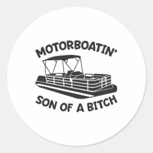 Motorboot zoon van een pontonboot grappige boot ronde sticker