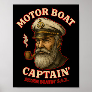 Motorbootkapitein Funny Ponton Varend Motor Bos Poster