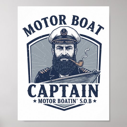 Motorbootkapitein Funny Pontonboot Motorboot Poster (Voorkant)