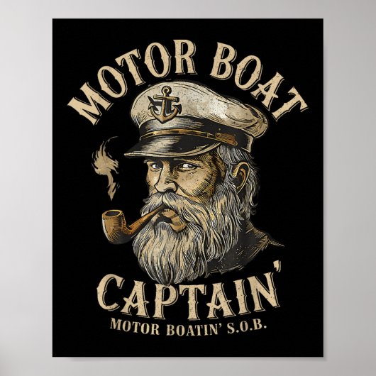 Motorbootkapitein Funny Pontonboot Motorboot Poster (Voorkant)