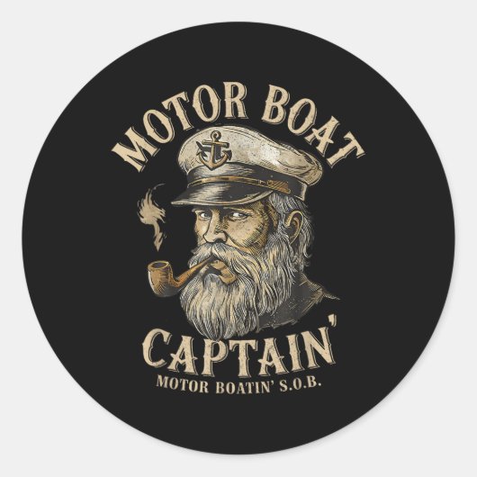 Motorbootkapitein Funny Pontonboot Motorboot Ronde Sticker (Voorkant)