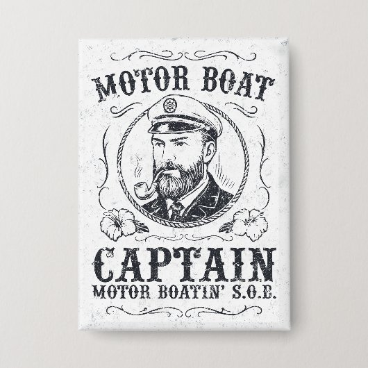 Motorbootkapitein Funny Pontoon-varen Button (Voorkant)