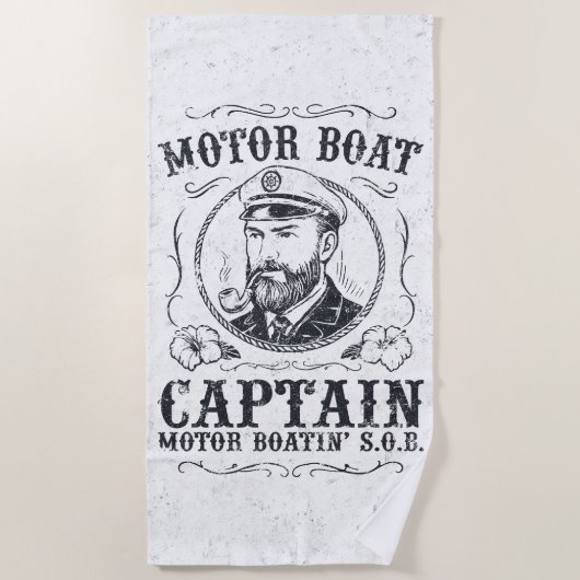 Motorbootkapitein Funny Pontoon-varen Strandlaken (Voorkant)