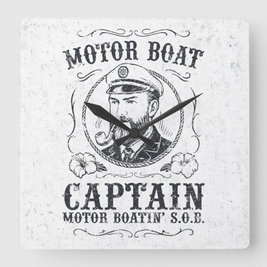 Motorbootkapitein Funny Pontoon-varen Vierkante Klok (Voorkant)