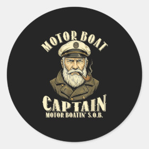 Motorbootkapitein grappige pontonbootmotor ronde sticker