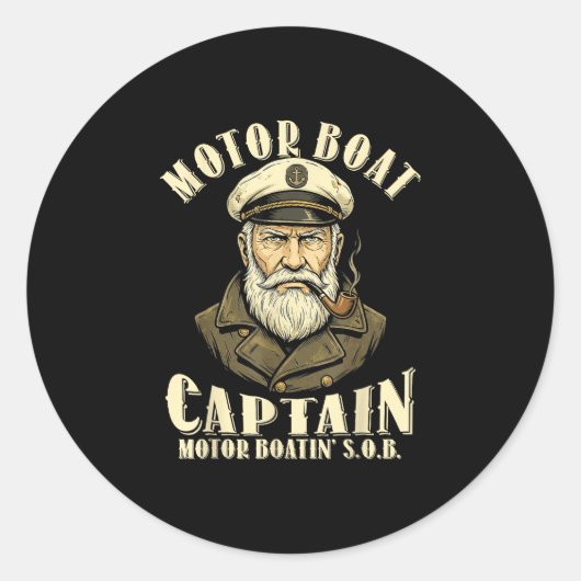 Motorbootkapitein grappige pontonbootmotor ronde sticker (Voorkant)