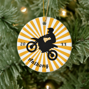 Motorcross Extreme Sport Oranje Sunburst Dated Keramisch Ornament