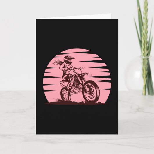 Motorcross Meisje Retro  Roze Kaart (Voorkant)