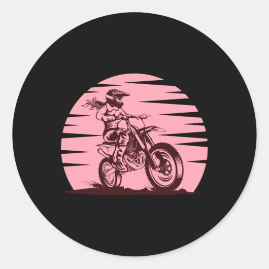 Motorcross Meisje Retro  Roze Ronde Sticker (Voorkant)