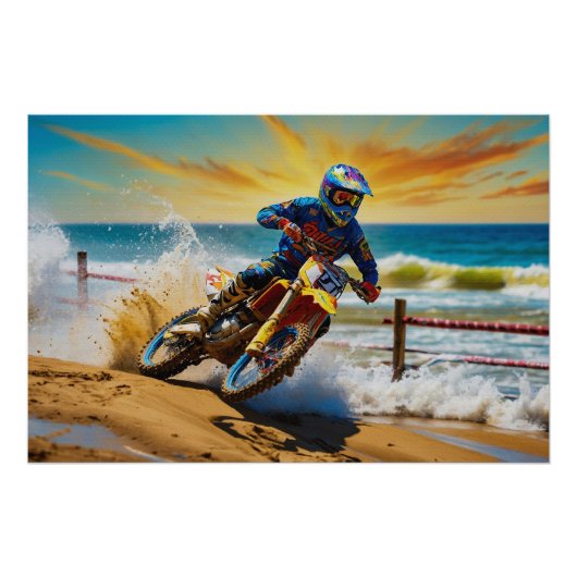 Motorcross Racer bij Beach Race Perfect Poster (Voorkant)