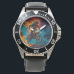 Motorcross Racer & vulkaanuitbarsting Horloge<br><div class="desc">Over "Extreme" - Een kampioen motorcross racer ontsnapt heldhaftig aan aankomende vlammen en gesmolten lava in een poging om de veiligheid te bereiken. Hij komt eindelijk op veilig terrein na een epische rit! Geweldig plezier voor kinderen en sportmensen van alle leeftijden.</div>