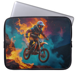 Motorcross Racer & vulkaanuitbarsting Laptop Sleeve