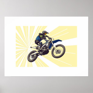Motorcross Rider op een Bleke gele achtergrond Poster