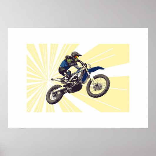 Motorcross Rider op een Bleke gele achtergrond Poster (Voorkant)