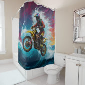 Motorcross Rider Racing the Waves Douchegordijn (In situ)