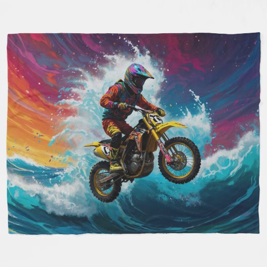 Motorcross Rider Racing the Waves Fleece Deken (Voorkant (Horizontaal))