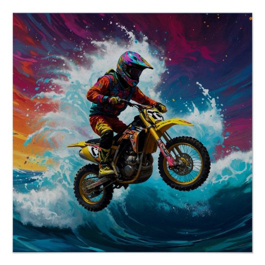 Motorcross Rider Racing the Waves Perfect Poster (Voorkant)