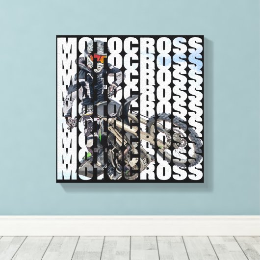 Motorcross Sport Vuil Biker Foto Typografie Canvas Afdruk (Insitu (Houten vloer))