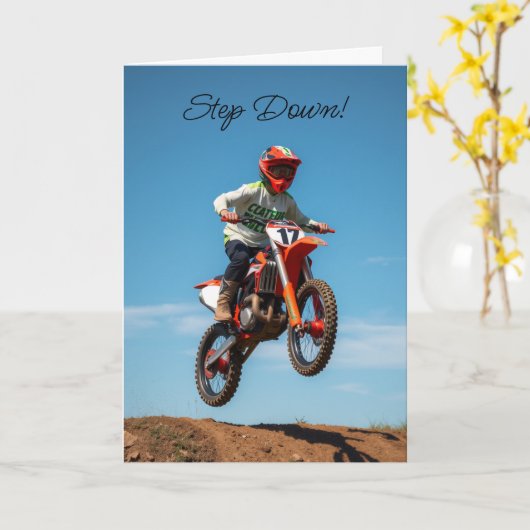 Motorcross Stap neer en vier je verjaardag Kaart (Gele Bloem)