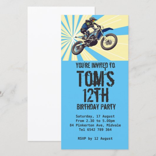 Motorcross verjaardagsfeest uitnodiging (Voorkant / Achterkant)