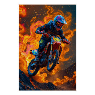 Motorcrosser op een vulkaan perfect poster