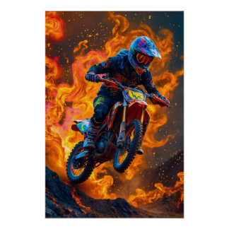 Motorcrosser op een vulkaan perfect poster
