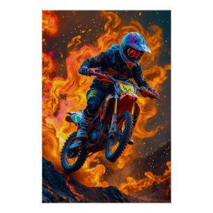Motorcrosser op een vulkaan perfect poster
