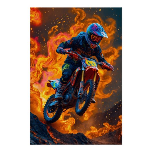Motorcrosser op een vulkaan perfect poster (Voorkant)