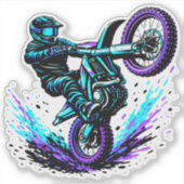 Motorcrossrijder doet een wheely in levendige bewe sticker (Voorkant)