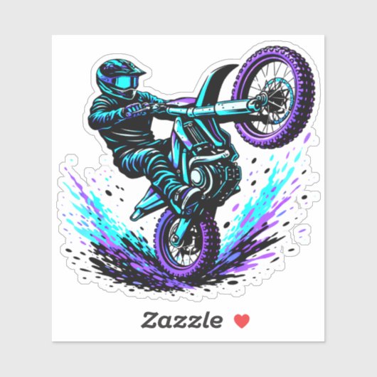 Motorcrossrijder doet een wheely in levendige bewe sticker (Vel)