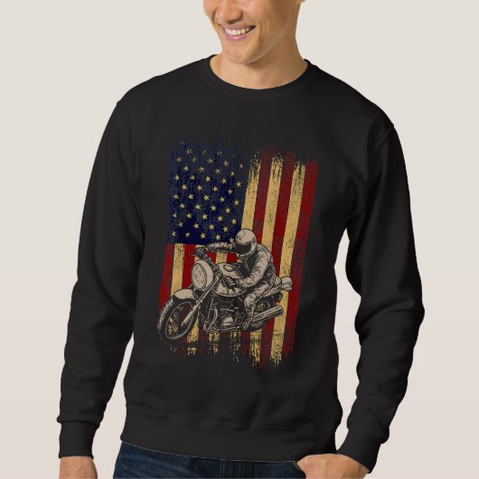 Motorcycle American Flag Distressed Vintage Biker  Trui (Voorkant)