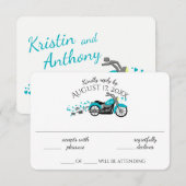 Motorcycle and Hearts Aqua Wedding Response Kaart (Voorkant / Achterkant)