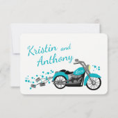 Motorcycle and Hearts Aqua Wedding Response Kaart (Achterkant)
