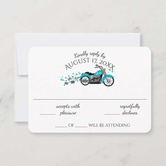 Motorcycle and Hearts Aqua Wedding Response Kaart (Voorkant)