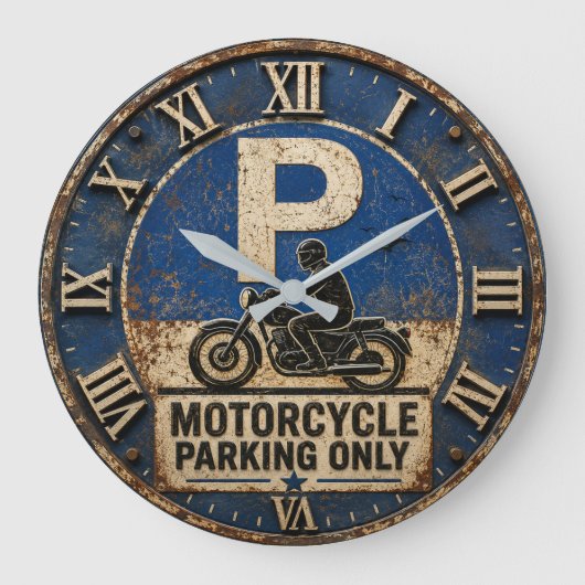 Motorcycle Biker Garage Decor Rustic Man Cave Wall Grote Klok (Voorkant)