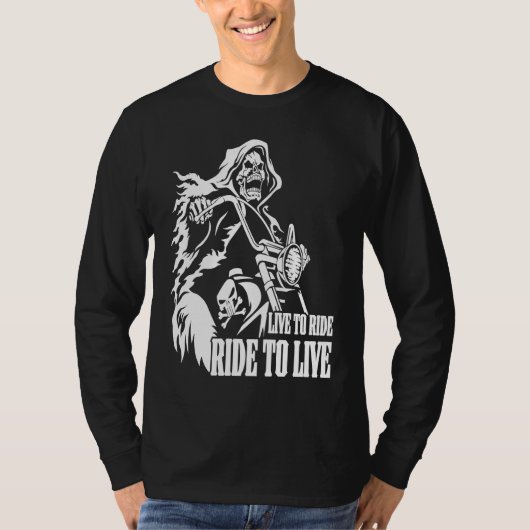 Motorcycle Biker Skeleton Skull Live To Ride Ride  T-shirt (Voorkant)